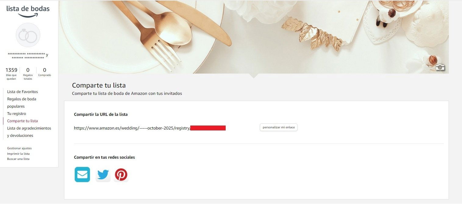 Amazon listas de bodas compartir