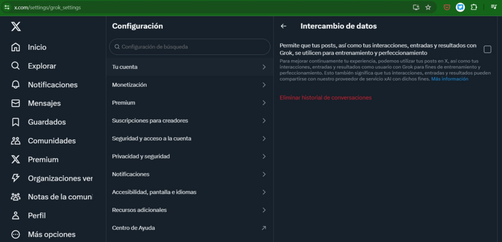 grok IA ajustes x twitter